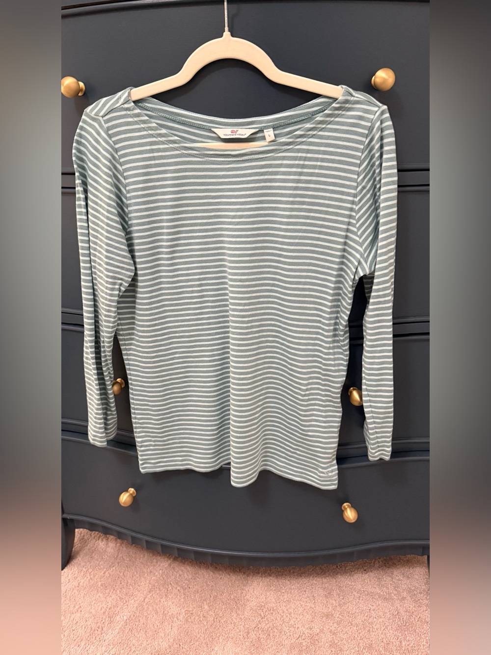 Vineyard Vines Striped Long-Sleeve Tee - Sage/White Size Large